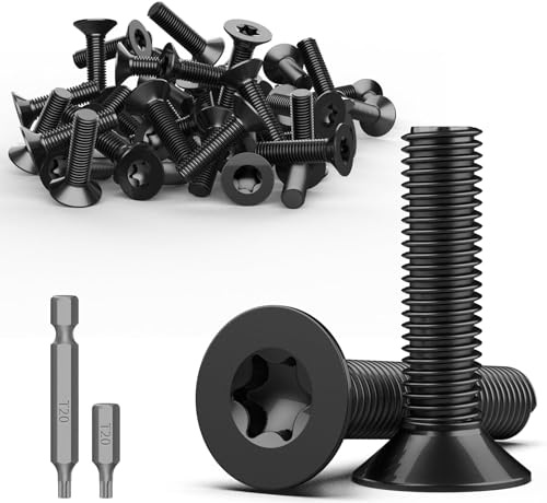 TXXATX 30 Stück Senkkopfschrauben Torx M4 x 20 mm Schrauben Edelstahl A2 V2A Flachkopfschrauben Schwarz Maschinenschrauben Vollgewinde Möbelschrauben Senkkopfschrauben mit T40 Torx Bit für Maschinen