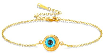 Bracelet délicat contre le mauvais œil pour femme en acier inoxydable - Amulette porte-bonheur - Cadeau idéal