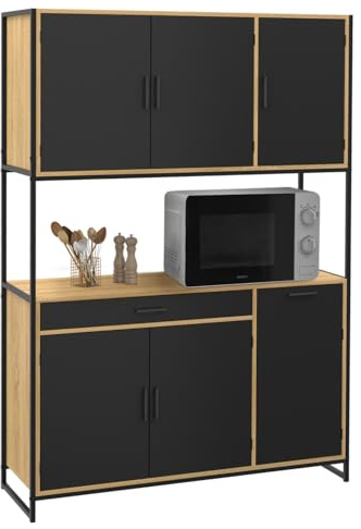 IDMarket - Buffet de Cuisine 120 CM Boston Meuble 6 Portes Design Industriel + tiroir