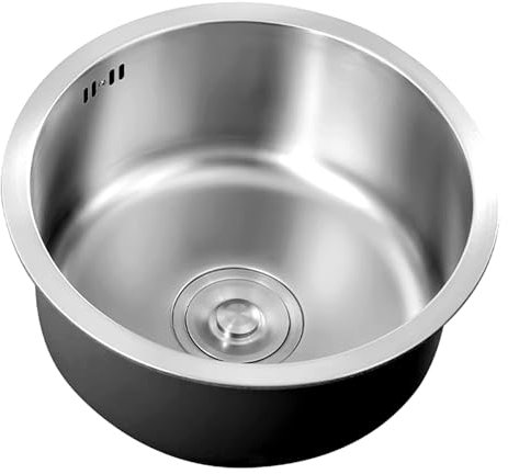 AIVANOTO Silbernes Rundes Bar-Spülbecken, Mit Abflussgarnituren, Edelstahl-Bar-Spülbecken, Kleines Arbeitsbecken, Einbauwaschbecken, Bar-Vorbereitungsspülbecken, Für Balkon, Keller(32x32x18cm)