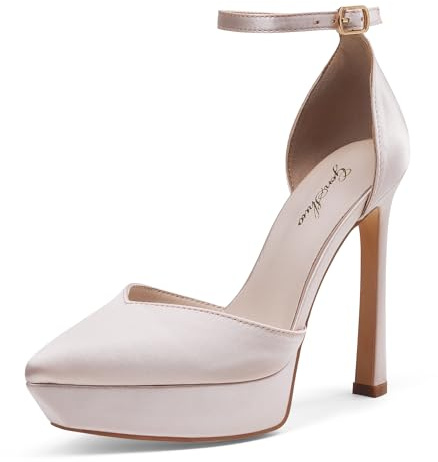 GENSHUO Scarpe per Donna con Tacchi Alti e Plateau Tacco Décolleté Sexy a Punta Eleganti con Piattaforma e Cinturino alla Caviglia 13 CM/5,12 Pollici per Feste