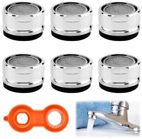 7PCS Strahlregler M24,Wasserhahn Sieb Einsatz mit Edelstahl und ABS-Filter,7-lagige Filtration für sauberes Wasser, inkl.6 Dichtungen und 1 verchromtem Schlüssel,Wassersparen und Geräuschreduzierung