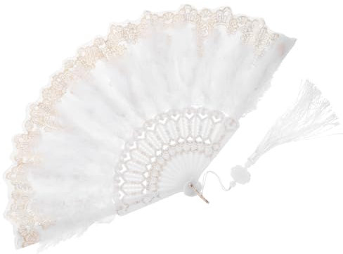 ANDRESLAD Handheld Plume Fächer Mit Gesticktem Blumenmotiv Faltbarer Vintage Fächer Für Braut Elegante Hochzeitsdekoration Weiß Für Tanz Und Festliche Anlässe