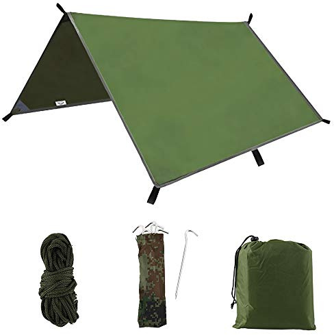 Camping Tent Tarp Shelter 3x3m Hammock Rain Fly Tarp Waterproof Tarpaulin Portable Lightweight Camping Tarpaulin Shelter Windproof Snowproof Camping Shelter for Travel Camping Picnic Hiking Adventure