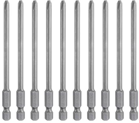 QUARKZMAN 10pcs Embout De Tournevis Cruciforme #2 Ph2 100mm Long Acier S2 | Embout Visseuse long, 1/4 Hex Shank, Acier S2, Magnétique pour Visseuse Électrique 0.177 (4.5mm) Tige