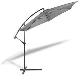 HERSIG - Sombrilla Terraza Exterior - Parasol Jardin Ø300 cm - Parasol Terraza Exterior con Manivela - Sombrilla Jardin Grande con Soporte Metálico - Protección Solar para Jardines y Terrazas - Gris