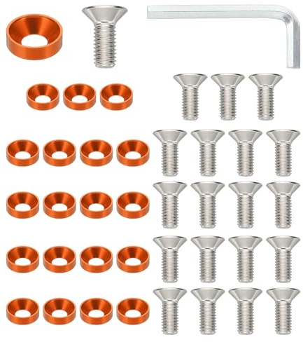 PATIKIL Kit De Arandelas Avellanadas M8, Juego De 20 Tornillos De Cabeza Plana Y Juntas De Aleación De Aluminio Para Accesorios Mecánicos Y Modelos DIY, Naranja