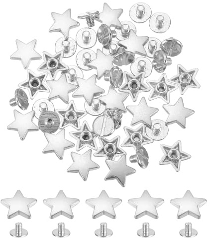 sourcing map 24 Sets Metal Star Rivets Studs, 12mm Star Rivets Screw Nailhead Punk Rivets, Metal Leather Rivets for Leather Craft Clothing Bags Belts, Silver