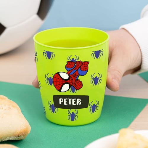 Wanapix | Gobelet en Plastique pour Enfants | Gobelet Personnalisé avec Nom |Verre Plastique Incassable Personnalisé |Collège/Pépinière/Maternelle | Sans BPA | Mug Enfant | 300 ml | Spider Hero