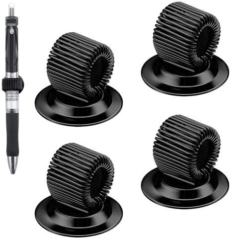 vcsjw 4 Stück Schwarz Stifthalter Selbstklebend,Mit Einstellbarer Federschlaufe,Stiftschlaufe Selbstklebend Set für Zuhause Büro Kühlschrank Whiteboard Werkstatt,Für Alle Stifte Jeder Größe