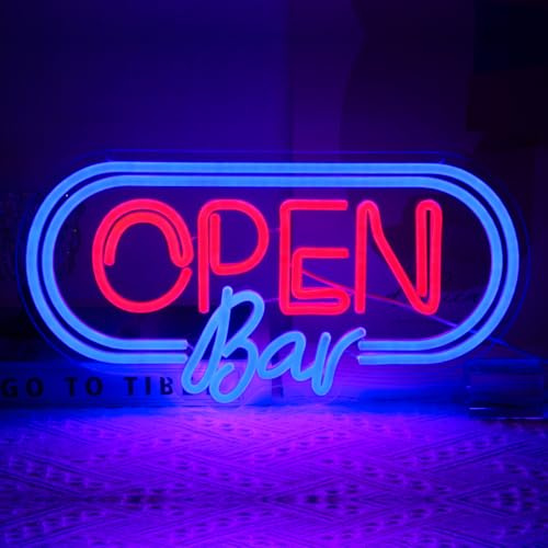 Bar Open Neon Schild, Dimmbares LED Leuchtschild für Pub & Club Wanddeko | Acryl Öffnen Neonlicht, USB Betrieben, Business Leuchtreklame, Dimmbar, Blau Rote Buchstaben Neon Sign, Hotel Bar Party Deko