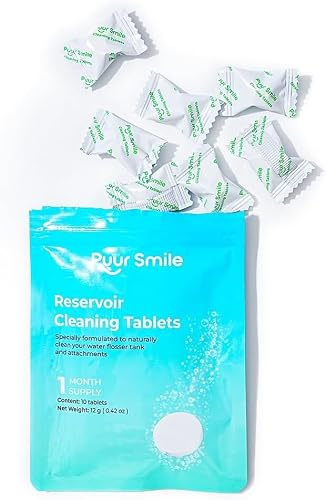 Puur Smile Water Flosser Reservoir Cleaning Tablets – 1 Month Supply – Deep Clean for Water Tank & Attachments – Natural Ingredients, Biodegradable, Safe & Easy to Use (10 Tablets)