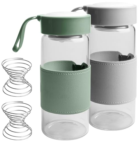 2er Pack 480ML Protein Shaker Glas: Shaker Proteinshake, Tragbarer Workout Wasserbecher mit Mischkugel, Blender Bottle Glas, BPA Free/Leak Proof, für Eiweiß, Diät und Fitness Shakes