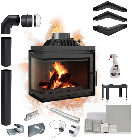 KRATKI Kamineinsatz Holzofen Gusseisen Simple Links 8kW BImSchV 2 Einbausatz EEK A
