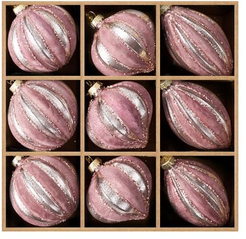 DN DECONATION Weihnachtskugeln Set, 9-teilig - Samtige Christbaumkugeln in Rosa mit Matter Glas-Optik, Flocked Velvet Weihnachtsbaumschmuck Kugeln für Tannenbaum, Kranz & Vintage Deko