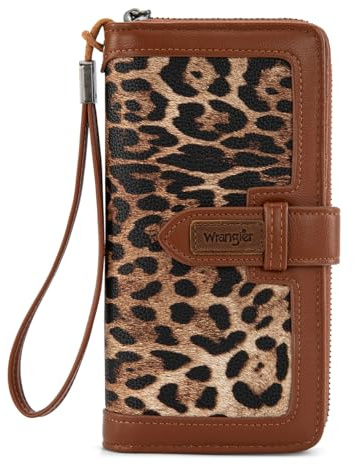 X Wrangler Leopard Print Wallet Wristlet for Women Large Phone Wallets, Card Cases & Money Organizers Bifold RFID Blocking Wallets Ladies Female Clutch Wallet with ID Window