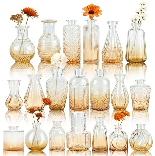 BTSD-home 20 Stück Bernsteinfarbene Blumenvase Set für Tischdeko | Farbige Glasakzente Für Spülmaschine geeignet Restaurant Tischdekoration Einfach Blumen arrangieren Einweihung Geschenkset
