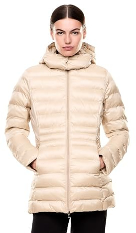 EA7 Emporio Armani Piumino Caban con cappuccio in nylon imbottito da Donna, 7W000685 (IT, Testo, XS, Regular, Regular, Beige)