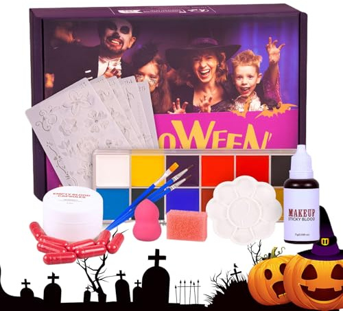 Miyanvuo Halloween Gesichtsschminke - Halloween Kinderschminke Set,Falschblut Schminke Cosplay Zubehör Für Kinder Mädchen Feste Veranstaltungen Vampir Zombie Fotoshow Party