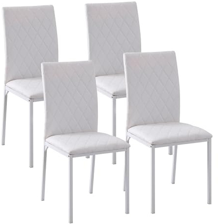 HOMCOM Esszimmerstühle 4er Set mit Rückenlehne Rautensteppung, Weiß