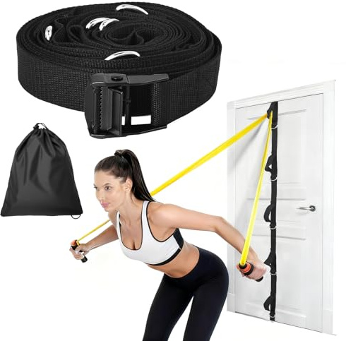 DRERIO Cinghia di ancoraggio per porta per bande di resistenza, nera, resistente, multi-loop per porta con borsa portaoggetti, cinghie per gambe e caviglie per casa, allenamento di resistenza, uomini