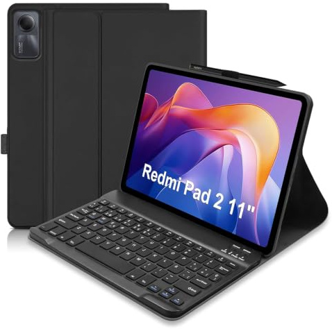 XOKUWU Funda Teclado para Xiaomi Redmi Pad 2 2025/ Redmi Pad SE 11 Pulgadas | QWERTY Español Ñ, Funda con Teclado Bluetooth Magnético Desmontable para Xiaomi Redmi Pad 2 11 Pulgadas 2025, Negro