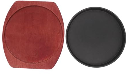 Garneck Piastra in Ghisa Rotonda con Base in Legno per Bistecca e Fajita Padella Antiaderente Spessa per Cucina Casalinga Compatibile con Induzione Area Cottura Espansa per Grigliate
