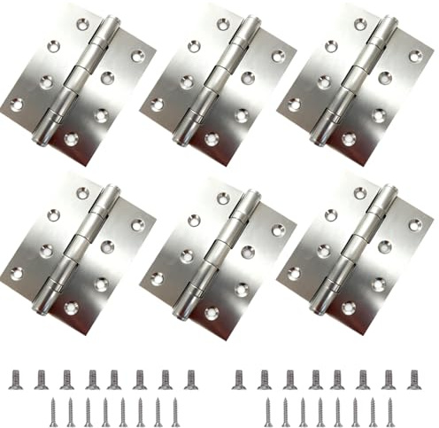 6 Stk Scharniere klappbar Edelstahl matt gebürstet, türscharniere mit Kugellager (100x75x2mm) - Türscharnier Außen & Innen für Holztüren, Gartentor, scharnier, Fenster, Tierhaus