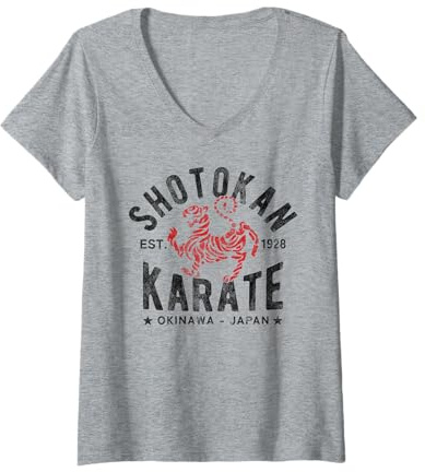 Femme Shotokan Karate Do Martial Arts Japan Okinawa Vintage T-Shirt avec Col en V