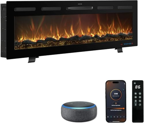 Caminetto elettrico Galaxy Pro con Wi-Fi, Alexa e Smart Home | a incasso, parete o pavimento | 750/1500 W | 13 colori di fiamma a LED | Effetto crepitio | Senza fumo | Termostato | 127 cm