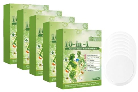 10 en 1 Advanced Nano Microdarts Paratch, Natural Moringa Extract Transdermal Parches for Weight Management, Gut, Junta, Heart & Entregar Support, Skin Repair, Women Body Detox, 7 parches por caja