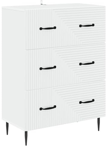 Nusvialune Lådskåp, vitt, trämaterial med metallhandtag, 66 x 34,5 x 89,5 cm, 3 lådor, förvaringsutrymme för vardagsrum, kontor, hall, källare, mångsidigt förvaringsskåp och organisatör
