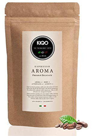 KIQO AROMA 1kg Kaffeebohnen aus Italien - milder Premium Espresso - medium roast - für Kaffeevollautomaten oder Siebträger - 65% Arabica & 35% Robusta Bohnen (1000g - ganze Bohnen)