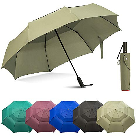A.Brolly Portobello Large Umbrella For Rain - Big 54 Inch Double Vented Canopy, Folds Into Travel Size, Big Enough To Fit In 2 Adults, Heavy Duty, Sturdy, Windproof W/Auto Open Close (Khaki)