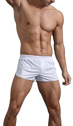 GYMAPE Mens Gym Bodybuilding Workout Sprots Shorts Cotton White L