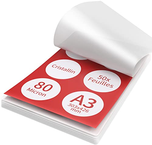 ACROPAQ A3 lamineringsark – 80 mic, 50 fickor, blanka, premiumkvalitet, rundade hörn, lämplig för foton och anteckningar – 18002