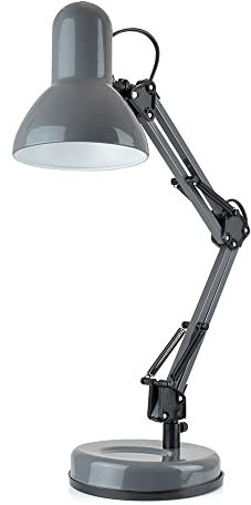 homelife for easy living 35W Swing Poise Hobby Desk Lamp - Tilt/Swivel Head - 35cm Swing Arm - Max. Height 52cm - Weighted Base with Desk Tidy - Inline Switch - L945GR- Anthracite Grey
