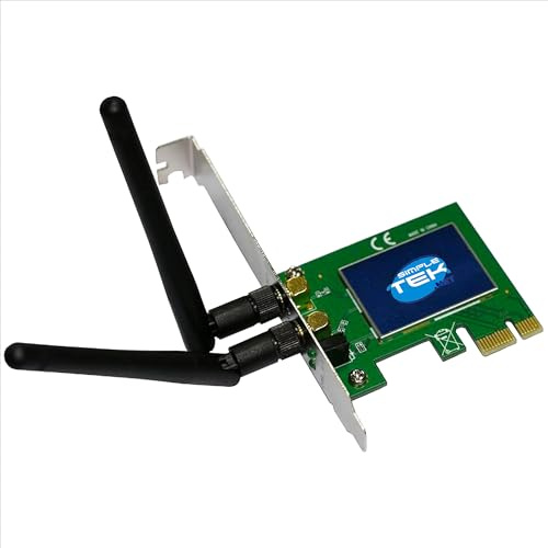 Simpletek - Carte réseau sans fil PCI-E X1 LAN Adapter Wi-Fi IEEE802.11b/g/n | Wi-Fi réseau connexion ordinateur fixe bas profile PCI-Express Antenne compatible Windows Support inclus