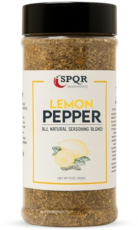 All Natural Lemon Pepper Seasoning XL 11 Ounce Jar No Citric Acid or Artificial Coloring by SPQR Seasonings