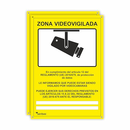 Cartel Zona videovigilada - Placa Alarma - Aviso a la Policía - Medidas A4 21x30cm - PVC Rígido 0.7mm - Tintas y Material Resistentes - Para Interior y Exterior - Con Agujeros (2)