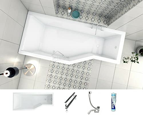 ECOLAM® Badewanne Eckbadewanne Integra Acryl weiß 150x75 cm LINKS Ablaufgarnitur Ab- und Überlauf Automatik Füße Silikon raumsparend platzsparend