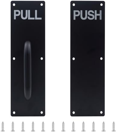 GINZER Push Pull Door Handle Set, Aluminum Alloy Push Pull Plates, Commercial Black Heavy Duty Sliding Door Handles 300 X 80 mm, Perfect for Garage Restaurant & Business Place