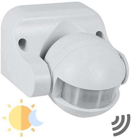 Planetitaly FLEX Sensore rilevatore movimento infrarossi parete muro 180 gradi IP44 accensione luci LED timer spegnimento 230V (Bianco)