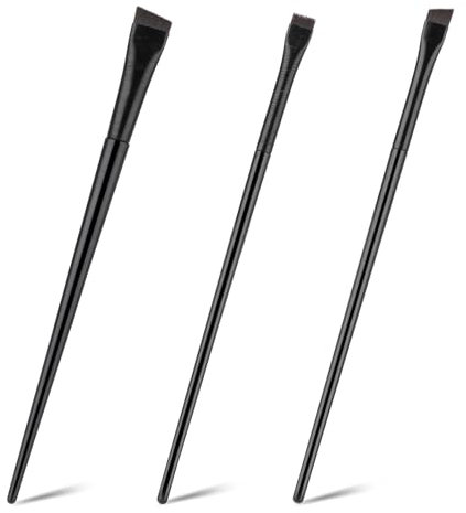 Teaaha 3 PCS Flat Angled Eyeliner Brush 3 Types Premium Mini Smudge Makeup Eyebrow Tint Brush Applicator, Ultra Fine Bent Pencil Point Eyeliner Brushes for Professional Beauty Cosmetic Tool(Black)