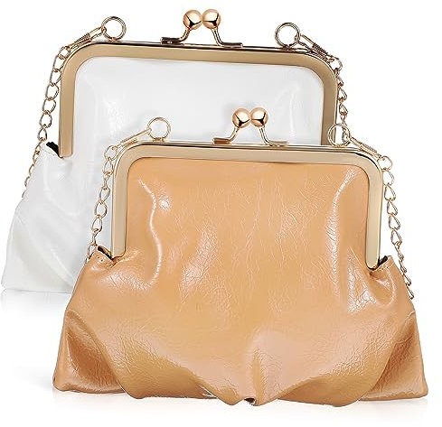 Umhängetaschen-set Aus Pu-leder Im Retro-stil – 2 Kiss Lock-geldbörsen Für Damen Handtaschen Mit Gürtelkette Perfekt Für Den Abend