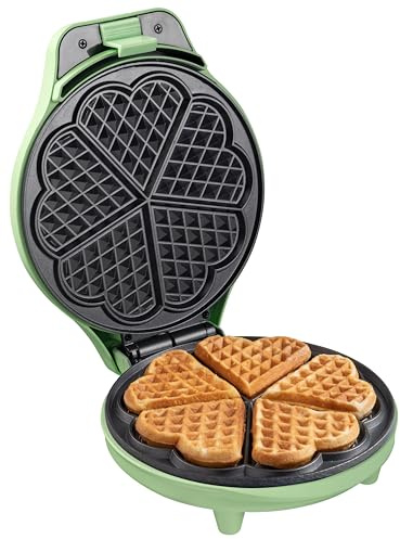 Gofrera Bestron con forma de corazón verde | 5 gofres por tanda | 700 W | Revestimiento antiadherente sin PFAS – ASW217G