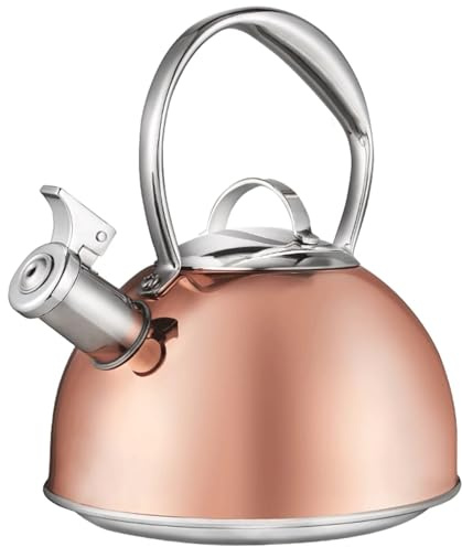 Flötenkessel für Herdplatte, Pfeifender Teekessel aus Edelstahl, 2,6 l, Kupfer