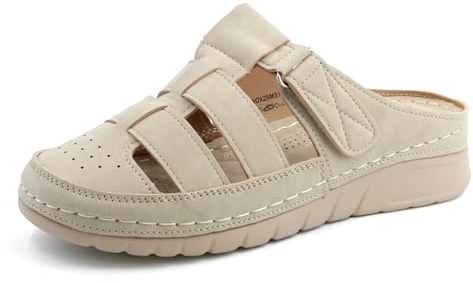 JOMIX Pantofole Donna Estive Chiuse Sandali Comodi Ortopedici con Zeppa Bassa Scarpe Aperte per Piedi Gonfi Larghi Ciabatte da Casa per Signora con Tomaia Traforata Traspirante WOX250651 Beige 40