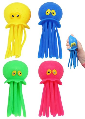 KEMUZ 4Pcs Palline D'acqua Polpo, Giocattoli Galleggianti Piscina Polpo Morbidi Giocattoli Sensoriali Spruzzi Giocattoli Animali Acquatici con Effetto Bomba d'Acqua, per Piscina, Spiaggia, Estate