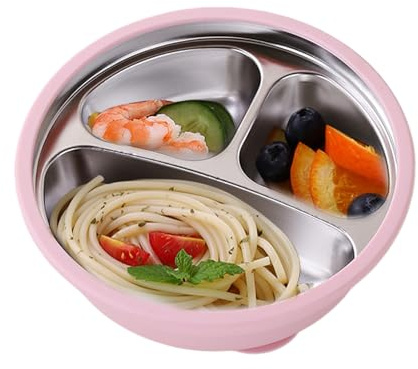 Bomefoi Platos de acero inoxidable con ventosa para bebé, platos de cena de acero inoxidable para niños pequeños, cuencos de alimentos, platos de aperitivos, resistentes a las caídas para cocina